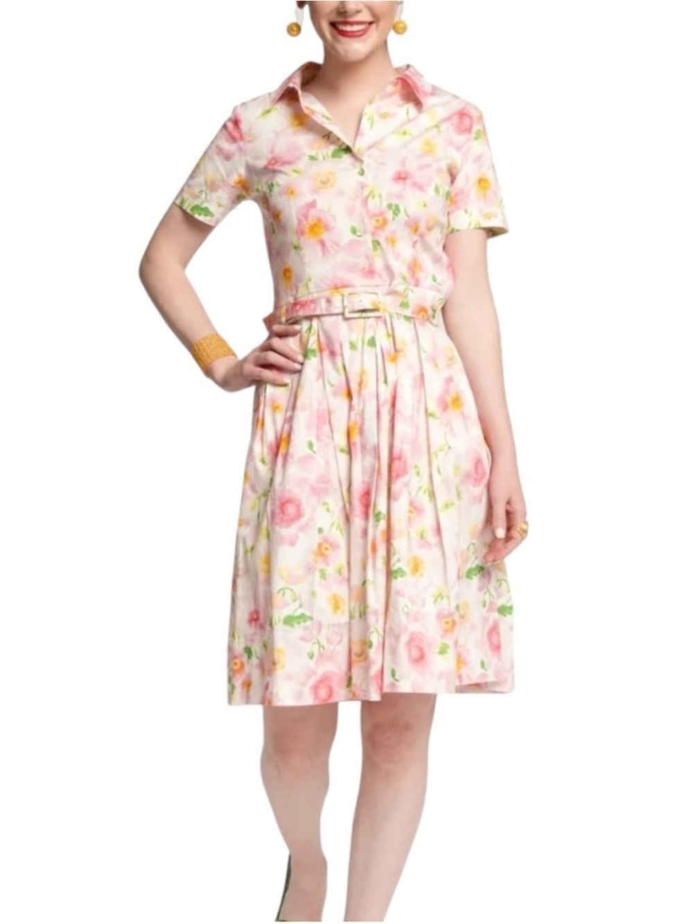 Frances Valentine Isabella Belted Floral Shirt Dress in Poppy